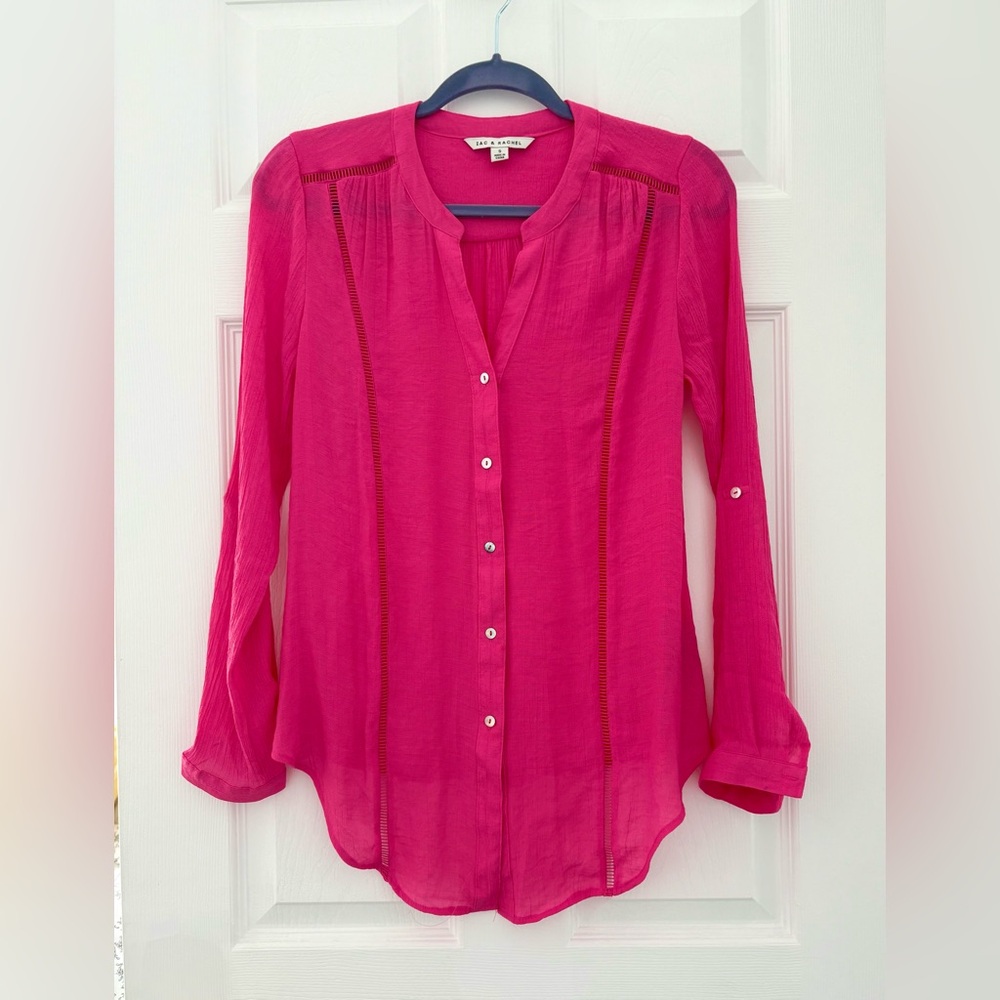 ZAC & RACHEL HOT PINK FUSCHIA LONG SLEEVE BUTTON DOWN SPRING SUMMER BLOUSE SMALL